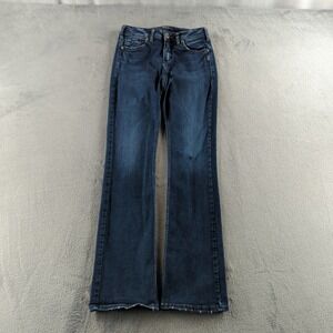 Silver Jeans Co. Avery Womens 28x33 Dark Blue Slim Bootcut Stretch Frayed Hem